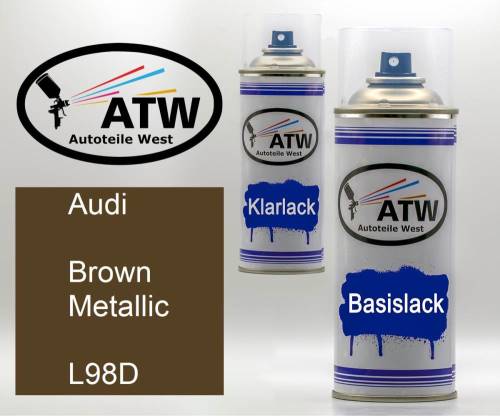 Audi, Brown Metallic, L98D: 400ml Sprühdose + 400ml Klarlack - Set, von ATW Autoteile West.